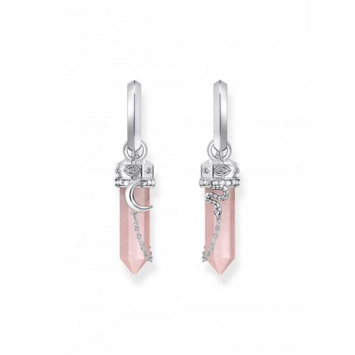 Thomas Sabo CR722-643-9 Silver hoop earrings w. pink crystal pendant & symbols 