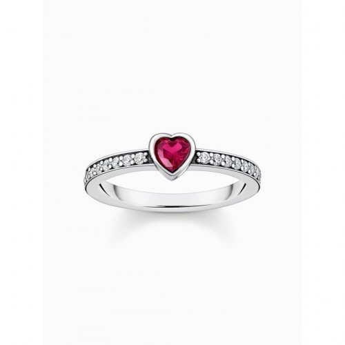 Thomas Sabo TR2448-640-10-54 Silver solitaire ring w. red stone + zirconia 