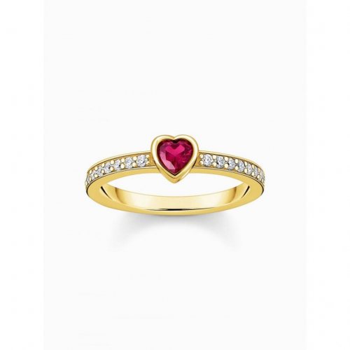 Thomas Sabo TR2448-995-10-56 Gold-plated solitaire ring w. red stone + zirconia 