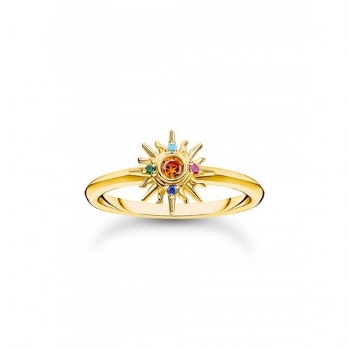 Thomas Sabo TR2458-488-7-56 VGold-plated ring w. sun and colourful stones 