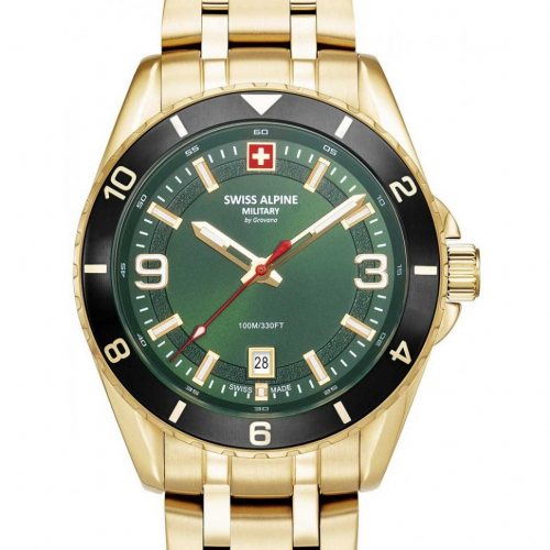 Swiss Alpine Military 7034.1118 Mens Watch Sierra gold green 42mm 10ATM