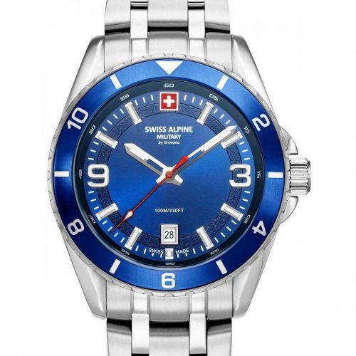 Swiss Alpine Military 7034.1135 Mens Watch Sierra silver blue 42mm 10ATM