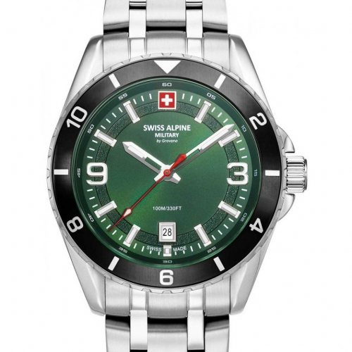 Swiss Alpine Military 7034.1138 Mens Watch Sierra silver green 42mm 10ATM