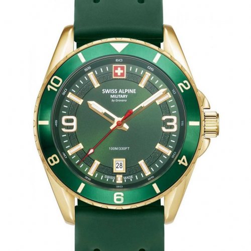 Swiss Alpine Military 7034.1814 Mens Watch Sierra gold green 42mm 10ATM