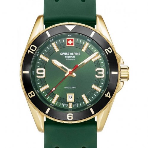 Swiss Alpine Military 7034.1818 Mens Watch Sierra gold green 42mm 10ATM