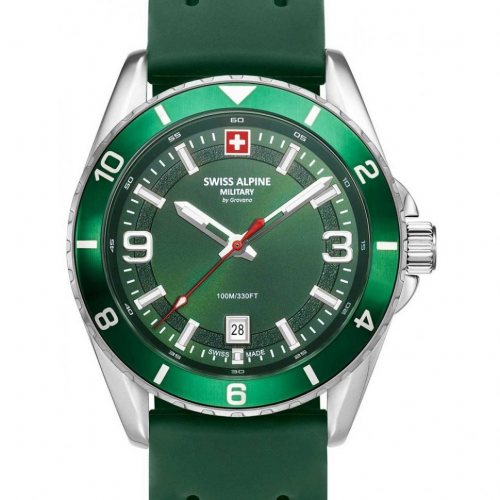 Swiss Alpine Military 7034.1834 Mens Watch Sierra silver green 42mm 10ATM