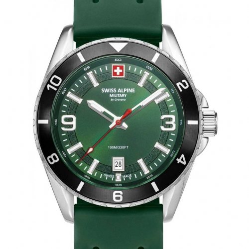 Swiss Alpine Military 7034.1838 Mens Watch Sierra silver green 42mm 10ATM